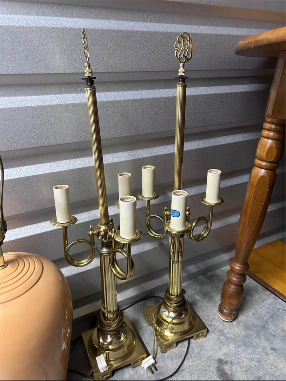 Vintage Gold Brass Lantern-Style Candelabra Lamps